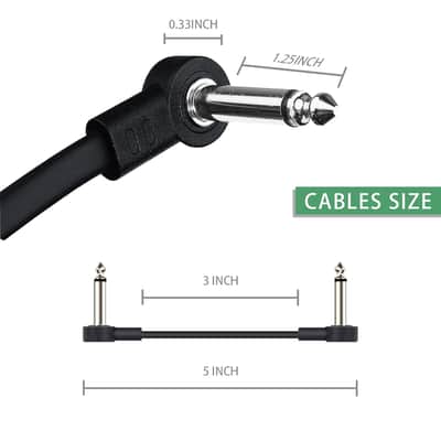 3 Inch Guitar Patch Cables 4 Pack, 1/4" TS Right Angle Effect Pedal Flat Cables, Pedal Board Patch Cables, Black image 5