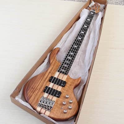 Zebra Wood Top Custom 5 String Electric Bass, Okoume Body, Maple Neck Through, 24 Frets Fingerboard Fretboard image 5