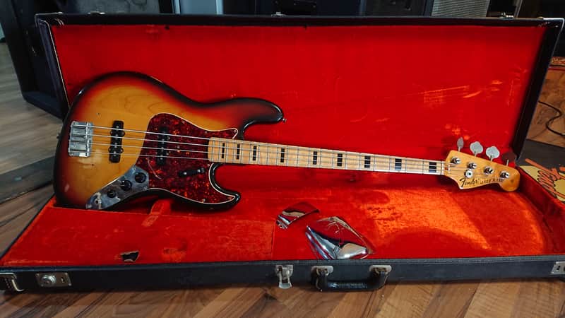 Fender Jazz Bass Sunburst Black Block Maple Fretboard 1972 image 1