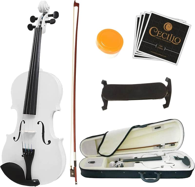 Full Size 4/4 White Beginner Violin Kit – Complete Student Set with Case, Bow, Shoulder Rest & Accessories – Ideal for Kids, Teens & Adults image 1