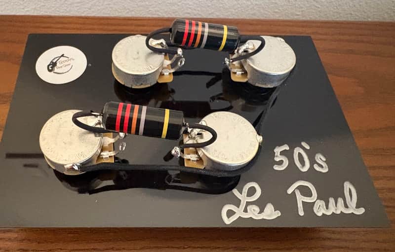 Gibson Les Paul 50s style wiring harness with new Bumblebee 0.022uF paper in oil capacitors and split long shaft pots image 1
