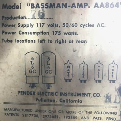 Fender Vintage Bassman Tube Amp AA864 1964 Pre-CBS image 5