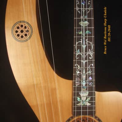Handcrafted Baritone HARP Ukulele, Solid Spruce & Acacia, MOP Abalone Inlay, Hard Case, Bruce Wei HU20-2048 image 6