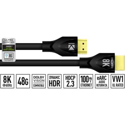 Key Digital KD-Pro8K3BX 3.3ft 1m 8K/48G HDMI Cable, Ultra High Speed Compatible. Supports Dynamic HDR, Dolby Vision, HDCP2.3, eARC, Enhanced Gaming Features, VW1 UL Rated, 30 AWG image 2