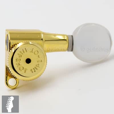 Hipshot 6-In-Line STAGGERED Closed-Gear Locking Mini Tuners OVAL PEARLOID - GOLD image 1