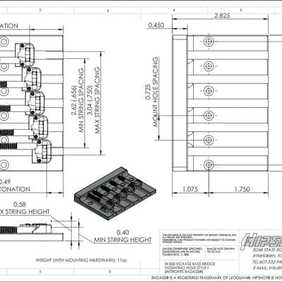 Hipshot MassKicker™ 5 String Bass Bridge Nickel Retrofits BadAss V - 5K501N image 3
