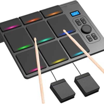 9 Pads Electronic Drum Pad, Electronic Tabletop Drum Set, Portable Digital Drum Kit with Velocity Sensitivity, LED Drum Pad Lights, MIDI Mac & PC Support, Ideal Gift for Beginners image 1
