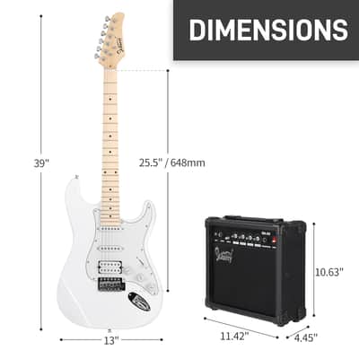 Glarry GST Electric Guitar HSS Pickups w/20W Amplifier White image 10