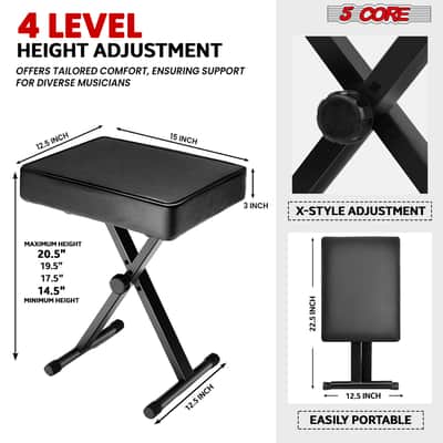 5 Core Keyboard Bench 3 Inch Padded Piano Stool Adjustable 20.5" Guitar Seat Heavy Duty Portable image 3
