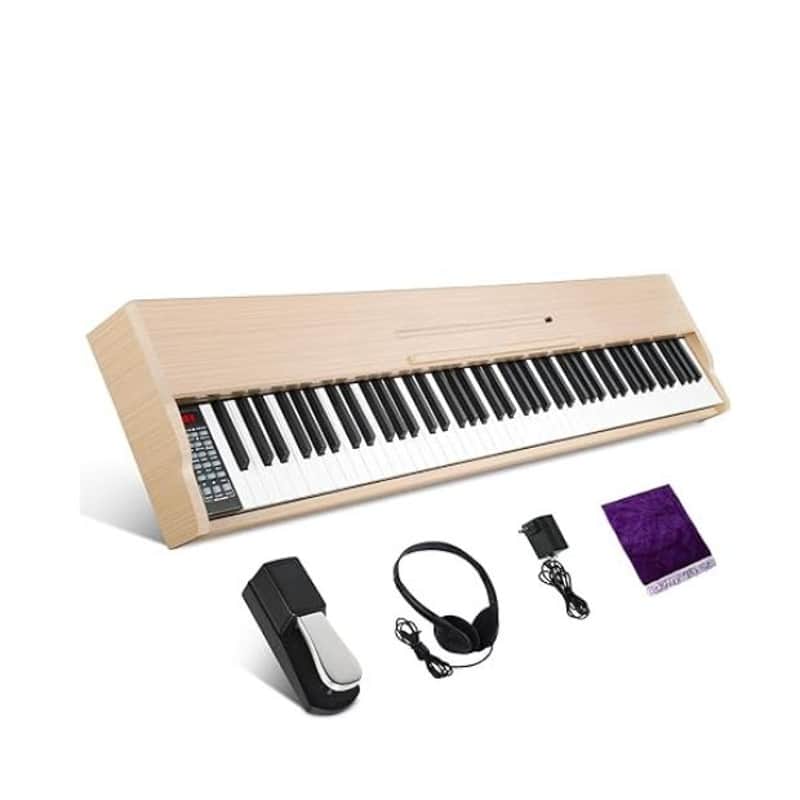 Weighted Piano Keyboard 88 Keys: Full Size Electric Keyboard Piano for Beginners, Portable 88 Key Keyboard with Dual Speaker, Sustain Pedal, Power Adapter, Support Bluetooth, USB MIDI,FEP300, Beige image 1