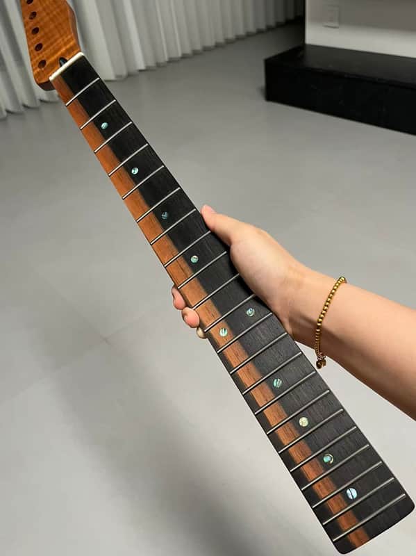 AAAAA Tele Ebony Fretboard Roasted flame Maple Electric Guitar Neck Radius 12inch Round stainless steel 22 frets hole 10mm Radius: 12 inches image 1
