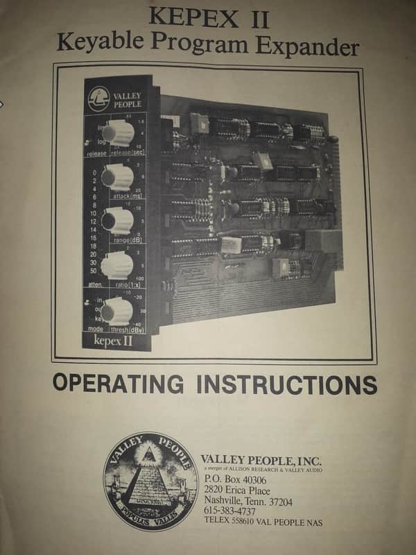 Valley People Operating Instructions for Kepex ll Keyable Program Expander