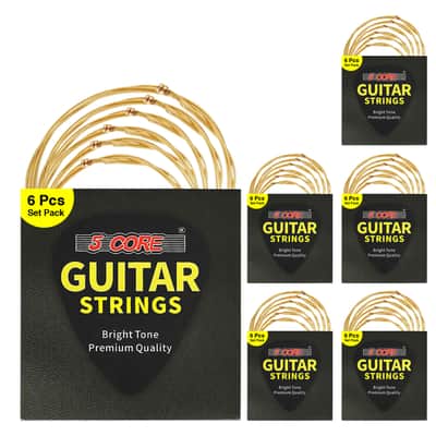 5 Core 6 Set Guitar Strings 6Pcs in 1 Set Premium Acoustic Electric Guitars Strings w Hexangular Steel Core Brass Wound Extra Light Gauge .010-.047 Cuerdas Para Guitarra Acustica - GS AC BRSS 6SET image 1