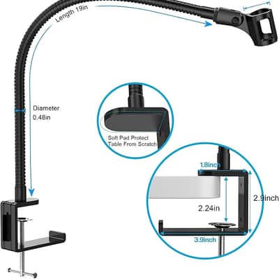 Microphone Arm Stand,19 Inch Long Universal Gooseneck Desktop Mic Stand with 3/8" to 5/8" Adapter and Microphone Clip Holder, Upgraded Heavy Duty Desk Clamp for Blue Snowball Ice Mics Spark image 2