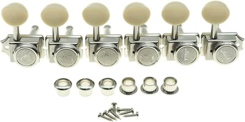 6 Inline Vintage Style Locking Tuners Guitar Tuning Keys Pegs Lock Guitar Machine Heads Fits Strat Tele Guitars Nickel Kwith Ivory Button image 1