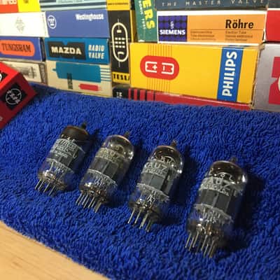 4 NOS Matched Matsu/Mullard 12AU7 ECC82 Vintage Preamp Audio Tubes ~ Legendary Smooth Tone Quad ~ Direct Japan Import Authentic ~ Several Quads In Stock image 1