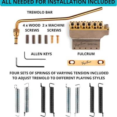 Vega-Trem VT1 Special 2-Points Stratocaster Guitar Tremolo Bridge For Strat No Mods Easy Installation (Gold, Right) image 4