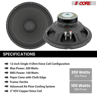 5 Core 12 Inch Guitar Speaker 200W 4 Ohm Amp Cabinet Replacement Amplifier Woofer image 7