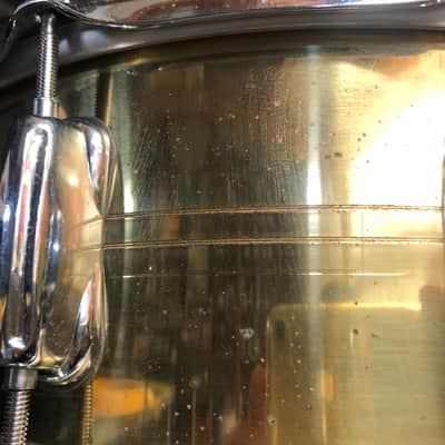 Slingerland Brass 10 lug 5"x14" lacquered Brass snare drum w/ DW MAG Throw off/3 position but plate image 6