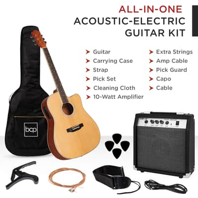 Best Choice Products Beginner Acoustic Electric Cutaway Guitar Set w/ Case, Strap - 41in-Sunburst image 15