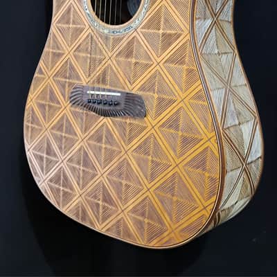 Blueberry Handmade Acoustic Guitar Dreadnought with Hand Carved Grooved Patterns image 5