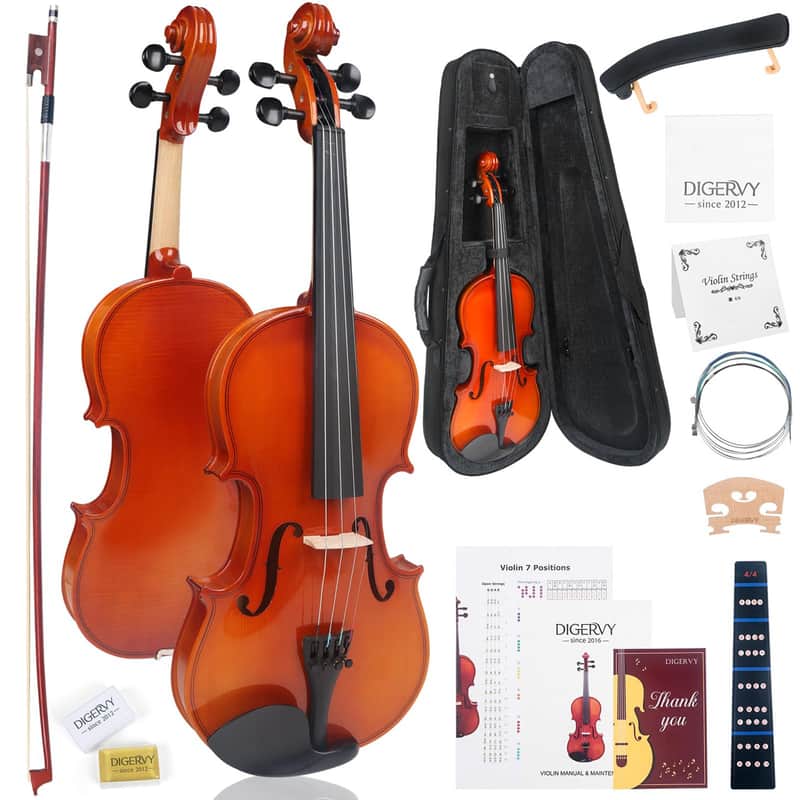 Violin 4/4 Full Size Kit for Beginners, Glossy Violin Fiddle Set for Adults, Students with Violin Case, Bow, Rosin, Fingerboard Sticker, Shoulder Rest, Extra Strings and Bridge(Plywood, Full) image 1