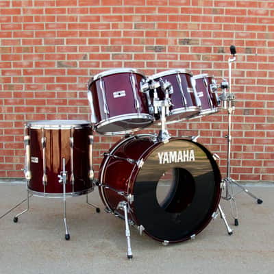 1989 Yamaha Recording Custom 5 Piece Shell Pack - Wine Red 10, 12, 13, 16, 22" image 2