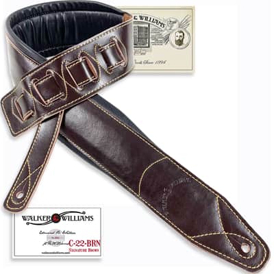 Walker and Williams C-22-BRN Dark Brown Handmade Premium All Grain Leather Padded Guitar Strap 3" Wide For Acoustic, Electric, And Bass Guitars image 15