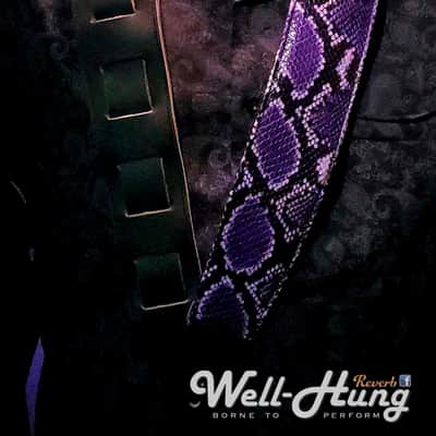 Well-Hung "Purple Python" 3" wide, padded leather strap in purple black and gray snake image 4