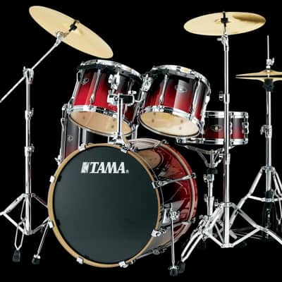2005 Tama Superstar 5 Piece Drumkit, with tags. Sabian AAX ride symbol, High Hat and 2x crash symbols. Tama single pedal and additional double pedal, with tags. Mapex drum throne. 1x Meinl Cowbell with stand. image 1