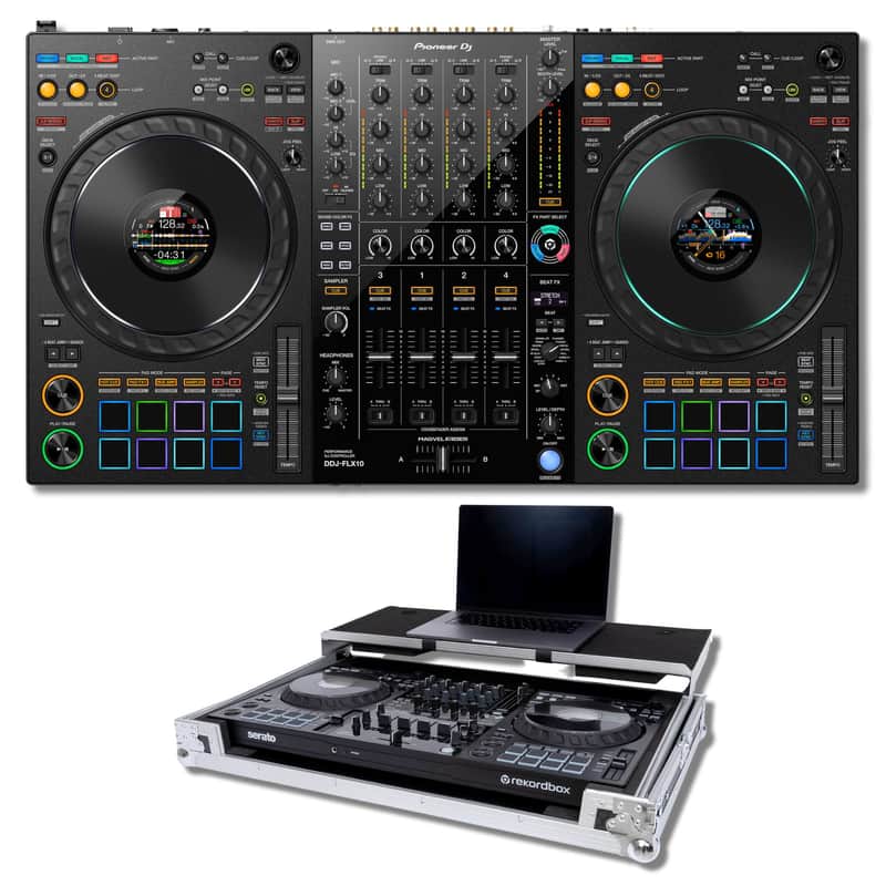 Pioneer DJ DDJ-FLX10 4-Deck DJ Controller with Headliner HL10010 Classic Dual-Tone Flight Case image 1