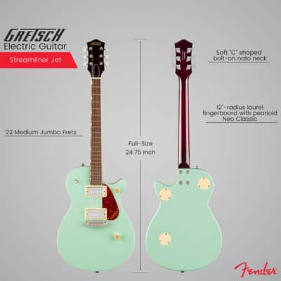 Gretsch Streamliner Jet Club Single-Cut 6-String Right-Handed Electric Guitar with Wraparound Tailpiece, Nato Body and Laurel Fingerboard (Mint Metallic) image 3