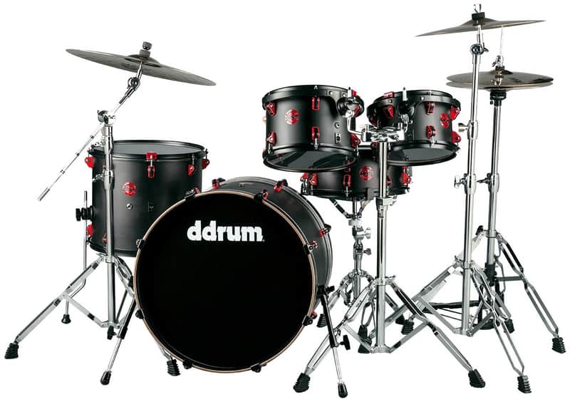 ddrum Hybrid 5 Kit 5-piece Acoustic/Electric Drum Set - Black with Red Hardware image 1
