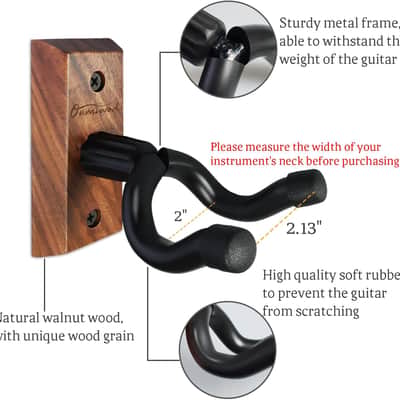 2 Pack Guitar Wall Hangers | Black Walnut Wood U Shape Guitar Holder Mount for Acoustic Electric Bass and Banjo image 4