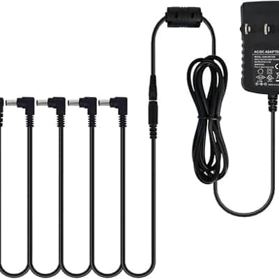 DC 9V Guitar Pedal Power Supply AC Wall Charger Adapter 9V DC 1A 1000mA Tip Negative 5 Way Daisy Chain Pedal Cables for Most Guitar Effect Pedals image 1
