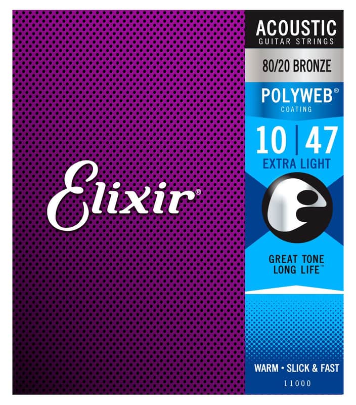 Elixir 11000 Polyweb 80/20 Bronze Acoustic Guitar Strings - Extra Light (10-47) image 1