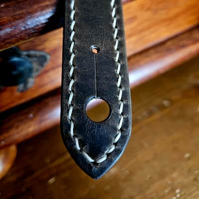 Hand Made, Hand Stitched Guitar strap "Rockatansky" in Elephant & Beige - Vegetable Tanned Leather image 5