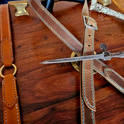 "Frodo" - Elegant hand stitched leather guitar strap with decorative ring image 17