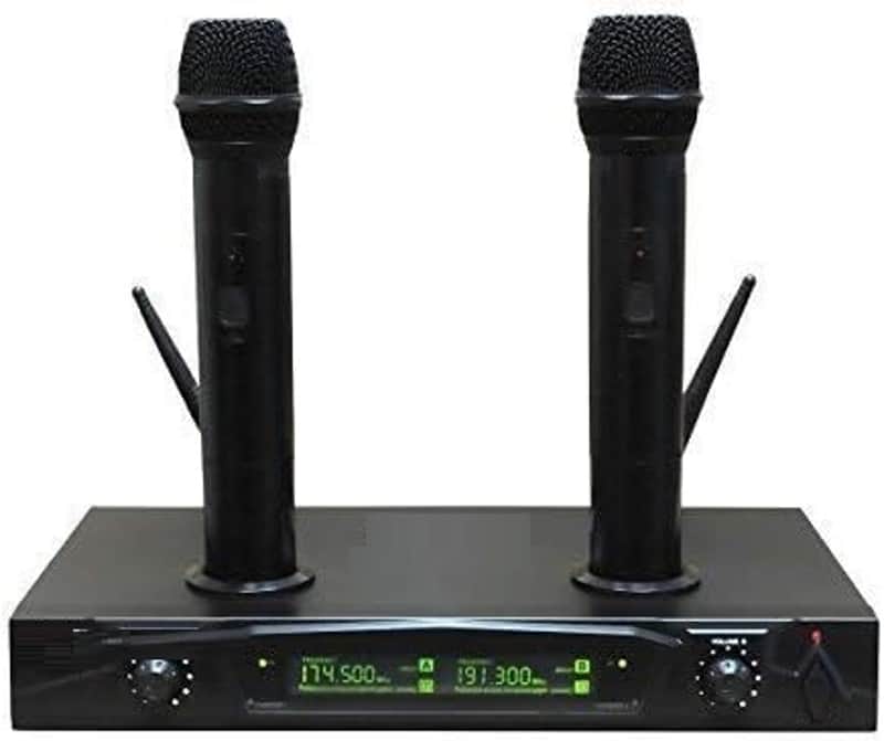Two-Channel VHF Rechargable Wireless System with Two Rechargeable Handheld Wireless Microphones and One Wireless Receiver image 1