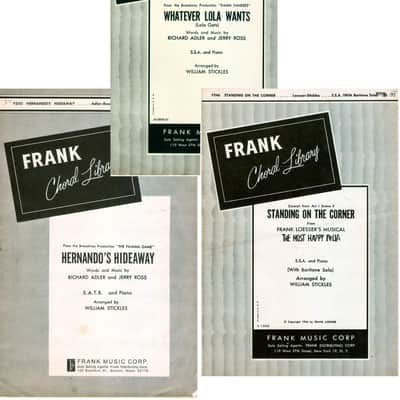 Frank Choral Library set of 3 Music Sheets Vintage 1950's Words and Music from The Pajama Game, Damn Yankees, The Most Happy Fella image 1