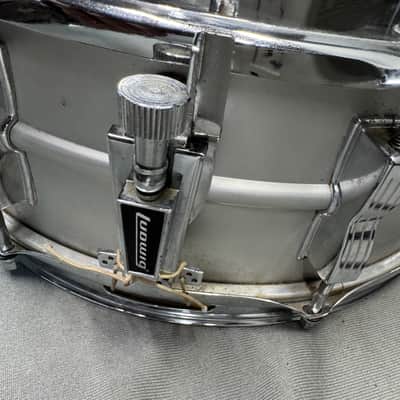 Vintage Ludwig Acrolite Aluminum Snare Drum 8 Lug 14x5” Blue Olive Badge 1976 76 Acrolite 1979 - Brushed Aluminum image 3