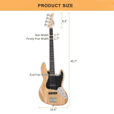 Glarry GJazz Electric Bass Guitar Black pickguard Burlywood image 3