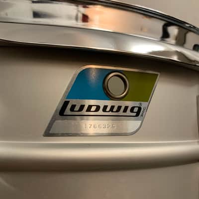 Ludwig No. 404 Acrolite 5x14" 8-Lug Aluminum Snare Drum with Pointed Blue/Olive Badge 1969 - 1979 - Matte Aluminum image 9