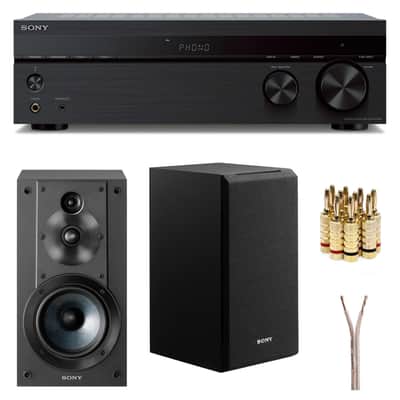 Sony STRDH190 2-ch Stereo Receiver with Phono Inputs & Bluetooth SSCS5 3-Way 3-Driver Bookshelf Speaker System (Black) image 1