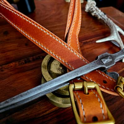 Hand Made, Hand Stitched Guitar strap "Rockatansky" in Burnt Tan & Cream - Vegetable Tanned Leather image 10