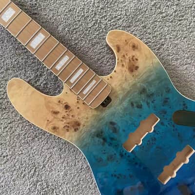 Custom Blue DIY Project 4 String Jazz Bass Style, Alder Wood Body, Roasted Maple Neck image 2