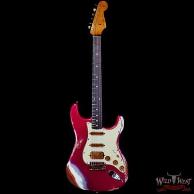 Fender Custom Shop Wild West Pink Lightning 2.0 Stratocaster HSS Rosewood Board 21 Frets Heavy Relic Lipstick Pink Metallic over Olympic White 7.95 LBS image 3