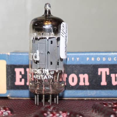 MULLARD ECC82 BLACKBURN 12AU7 LONG PLATE K61 PERFECT BALANCE CAGE GETTER TEST NOS+ IN BOX VINTAGE 1957 image 2