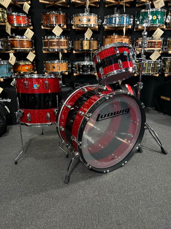 Ludwig 50th Anniversary Vistalite Pro Beat 24/16/13" Drum Set Kit in Red Sparkle/Smoke/Red Sparkle from NAMM image 1