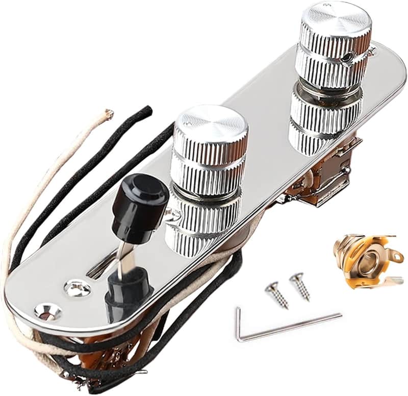 Prewired 4 Tone Guitar Control Plate Assembly, Loaded 3-way Blade Switch Push Pull Potentiometer Excellent CTS Pot Speed Knobs to Clarity Pickups, Chrome-09 image 1